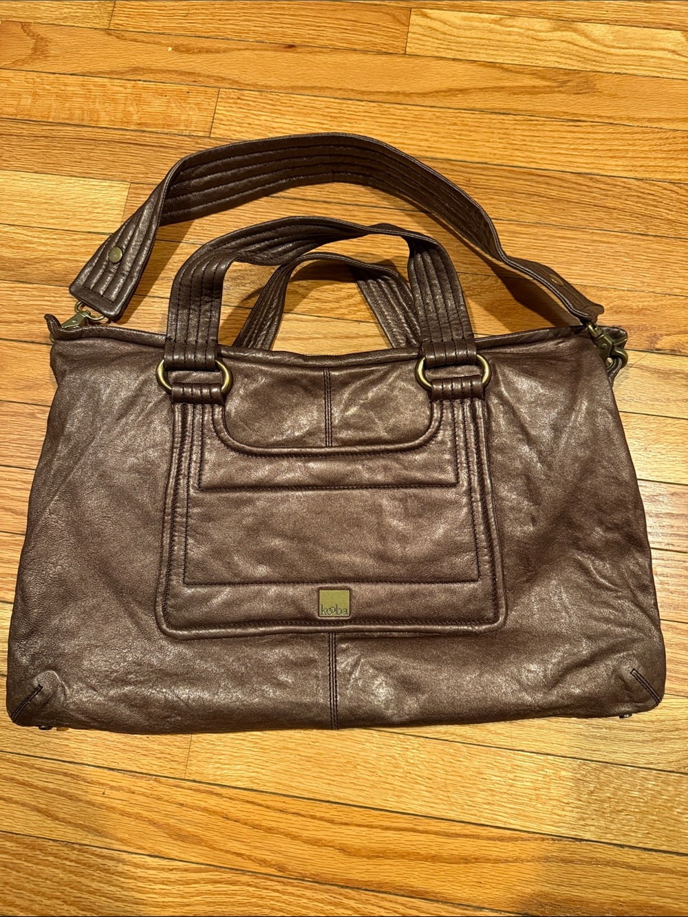 Kooba Metallic Bronze Brown Leather Satchel Shoulder Bag Y2K Boho